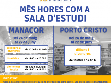 Ampliació horaris biblioteques de Manacor i Porto Cristo. 