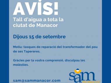 Aví tall d'aigua 15 de setembre de 2022. 