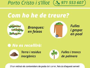Nou servei de recollida de poda a Porto Cristo i s'Illot