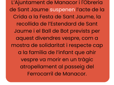 Suspesos actes de dia 18 Sant Jaume 2025
