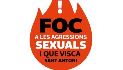 Logotip Foc a les agressions sexuals i que visca Sant Antoni. 