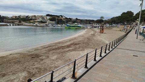 La platja de Porto Cristo després de la retirada de les restes de Velella velella. 