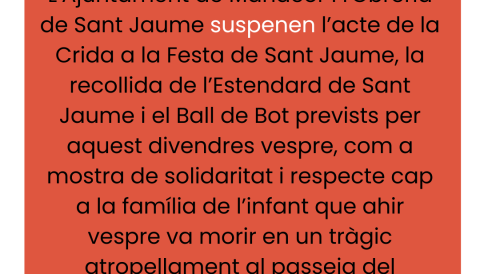 Suspesos actes de dia 18 Sant Jaume 2025